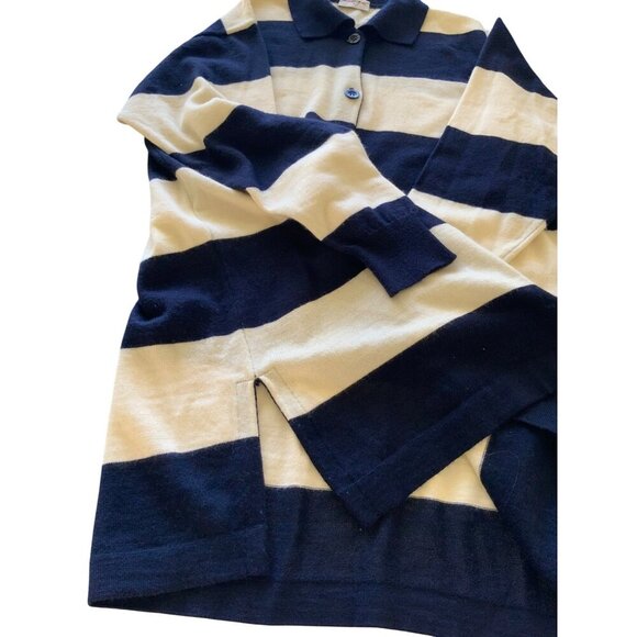 Rodier Paris vintage womens cardigan/ jacket navy white wide stripe - Picture 10 of 11